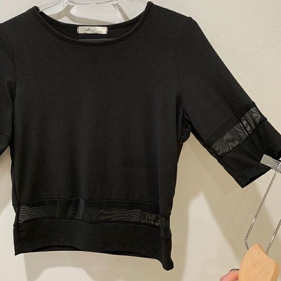 GAZE urban outfitters  black short sleeve crop top with sheer mesh panel small - Picture 2 of 10